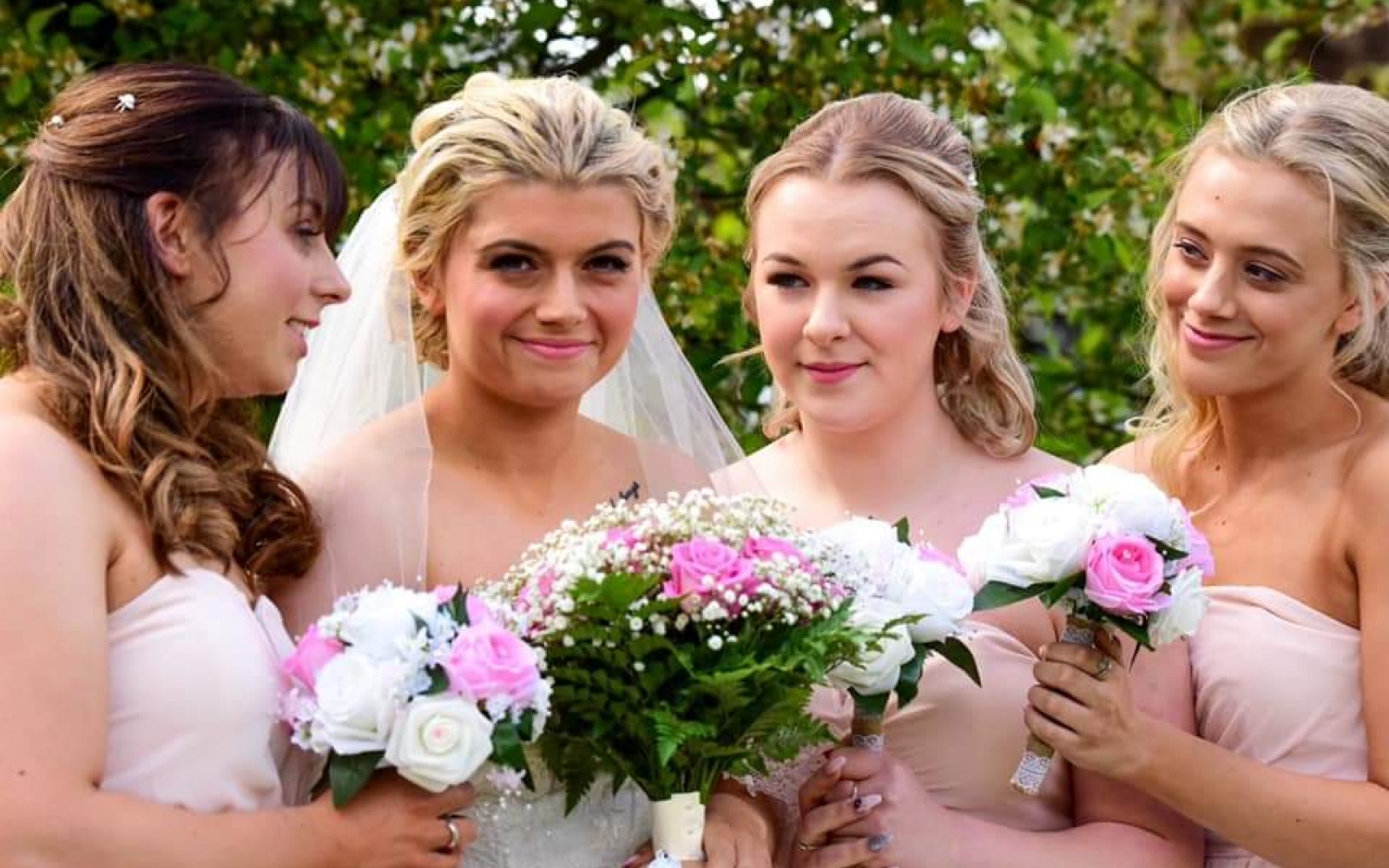 Whitewed Directory July supplier of the month blog Makeup by Emma Wiltshire bridal make-up artist specialist air brush make up bride and her bridesmaids rose bouquets natural look 