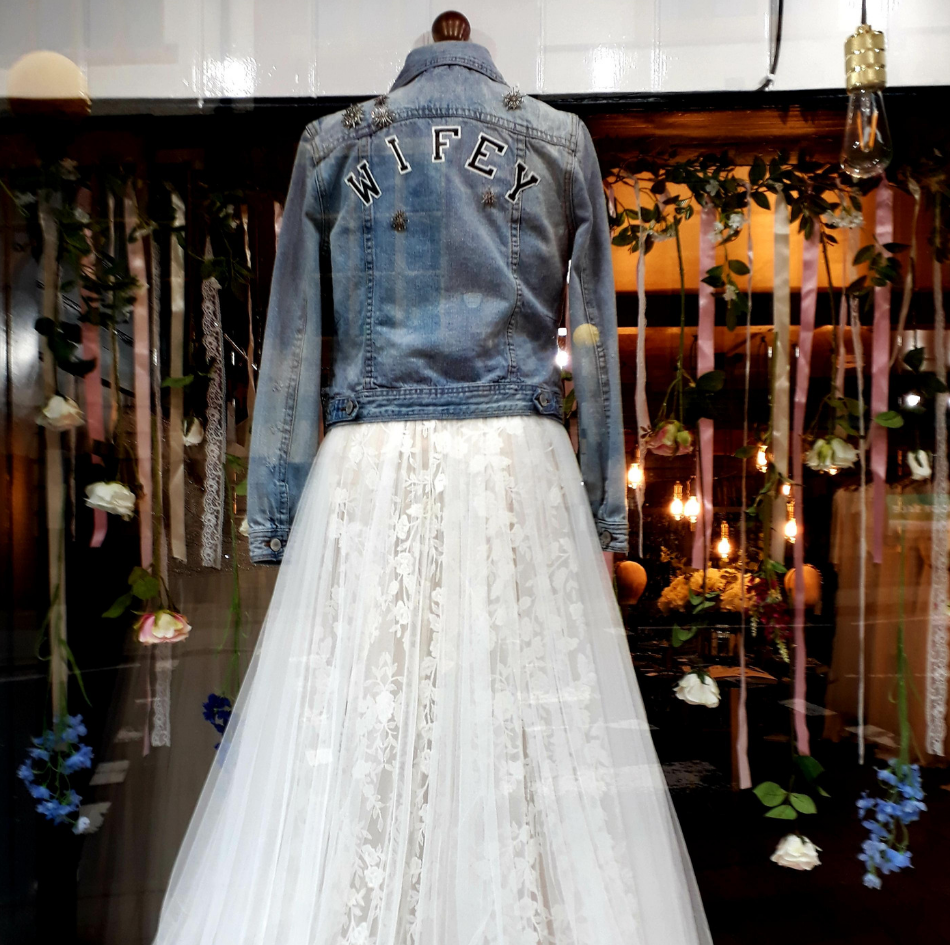 Whitewed Directory supplier of the month blog Willoughby and Wolf Bridal Boutique Marlborough Wiltshire hand customised bride denim jacket